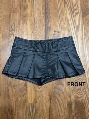 FREE PEOPLE Pleated Faux Leather Skort-Style Skirt